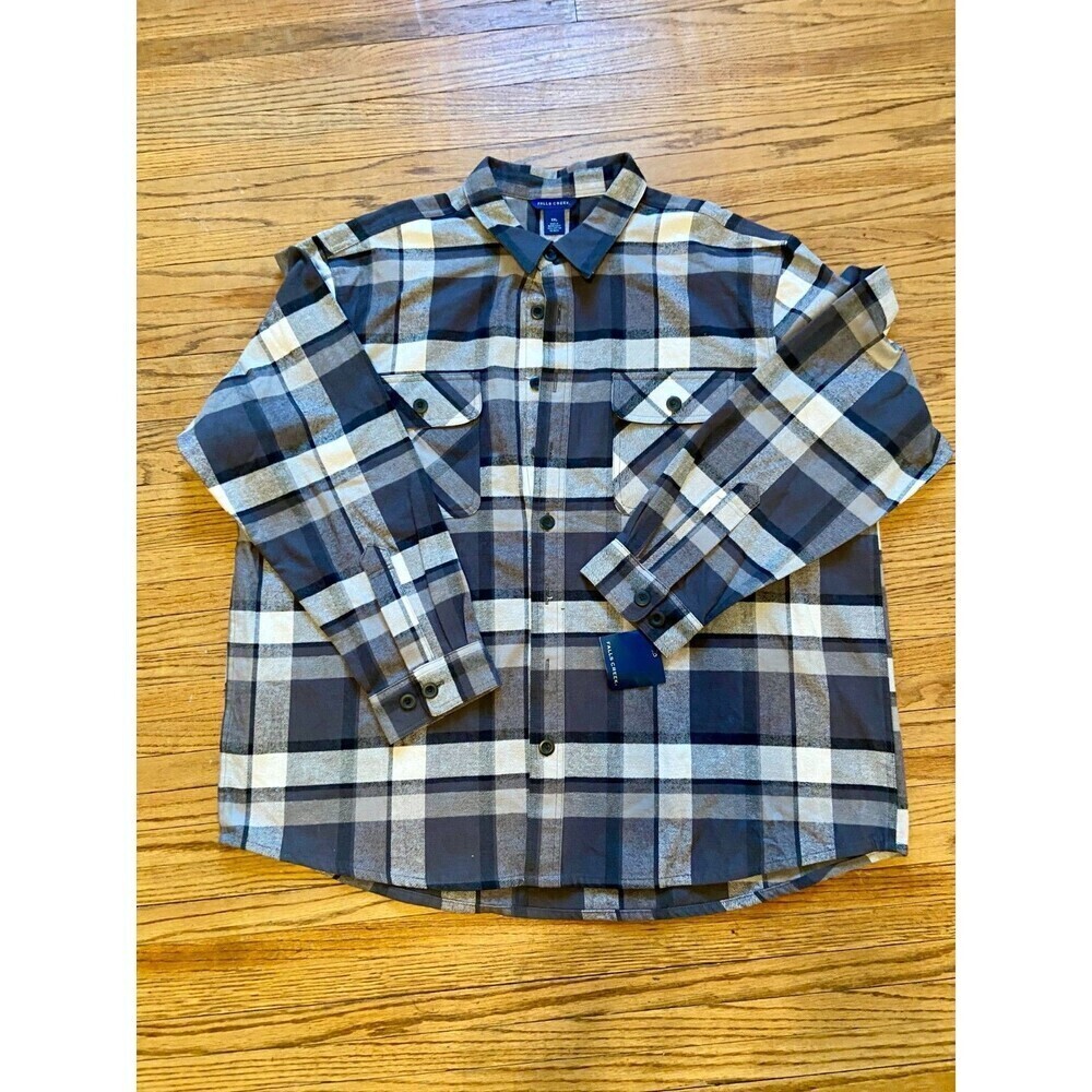 Falls Creek Flannel Shirt 2XL Navy Blue Plaid Button Up Workwear 550 Thick NEW
